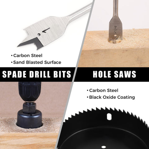 COMOWARE brad point bits for precise wood holes with clean edges.