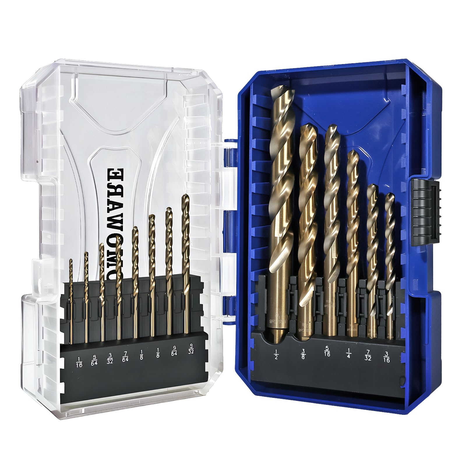 COMOWARE cobalt drill bit set in case, organized and ready for fast projects.