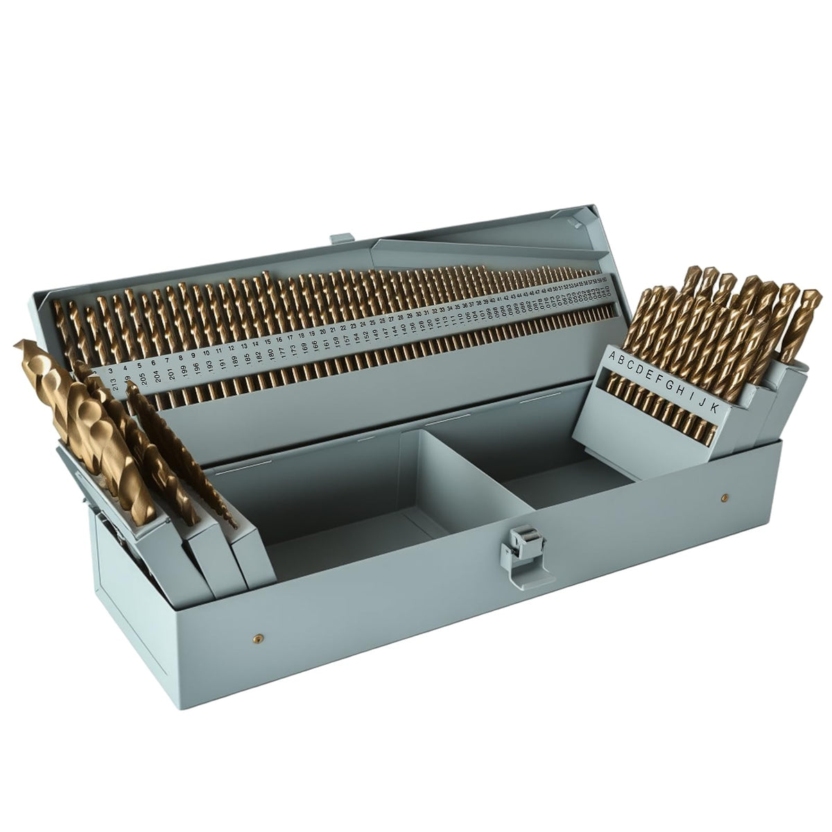 COMOWARE cobalt drill bits 115pcs case shown for organized storage and versatile metalworking.