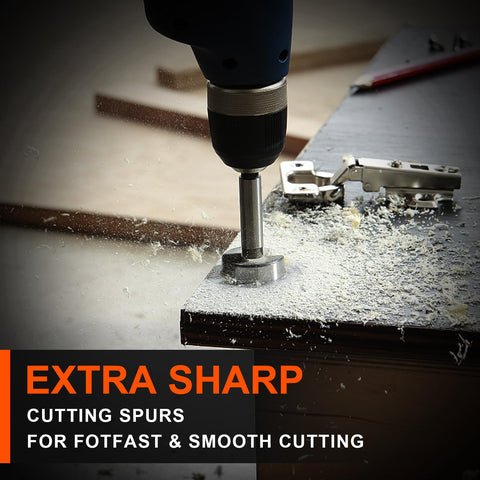 Using COMOWARE bits for hinge mortises and inlays in wood.