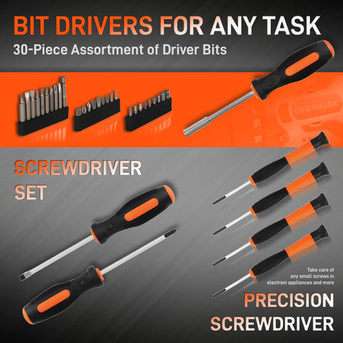 COMOWARE hammer and screwdrivers set for quick household fixes.