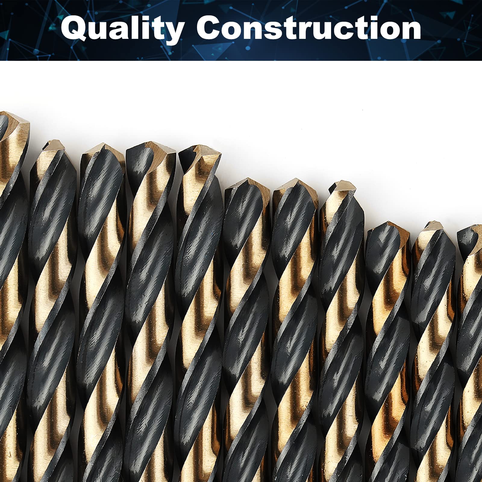 COMOWARE HSS M2 drill bits with black-gold coating for durability.