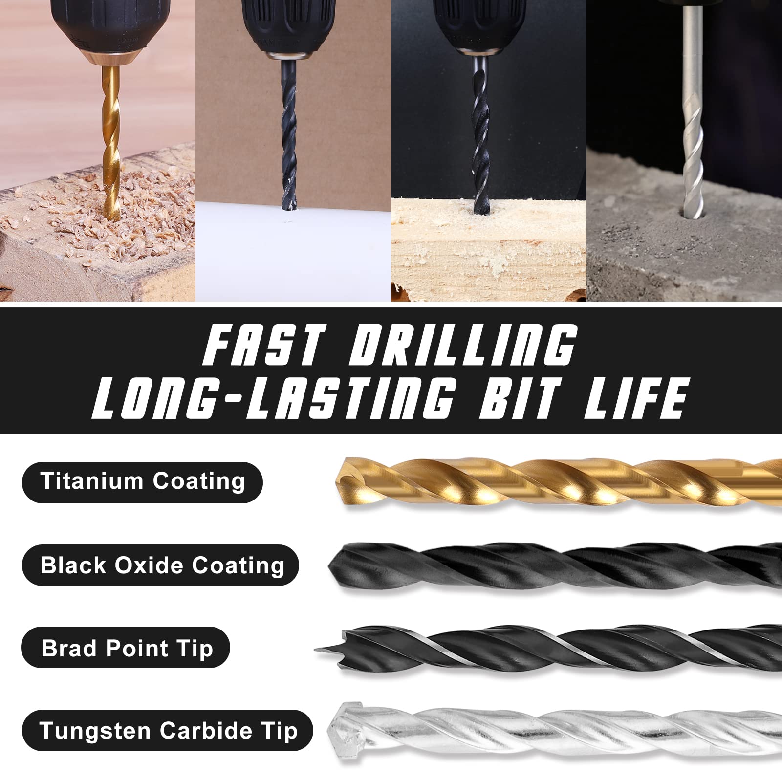 COMOWARE HSS titanium drill bits deliver durable cuts in wood and metal