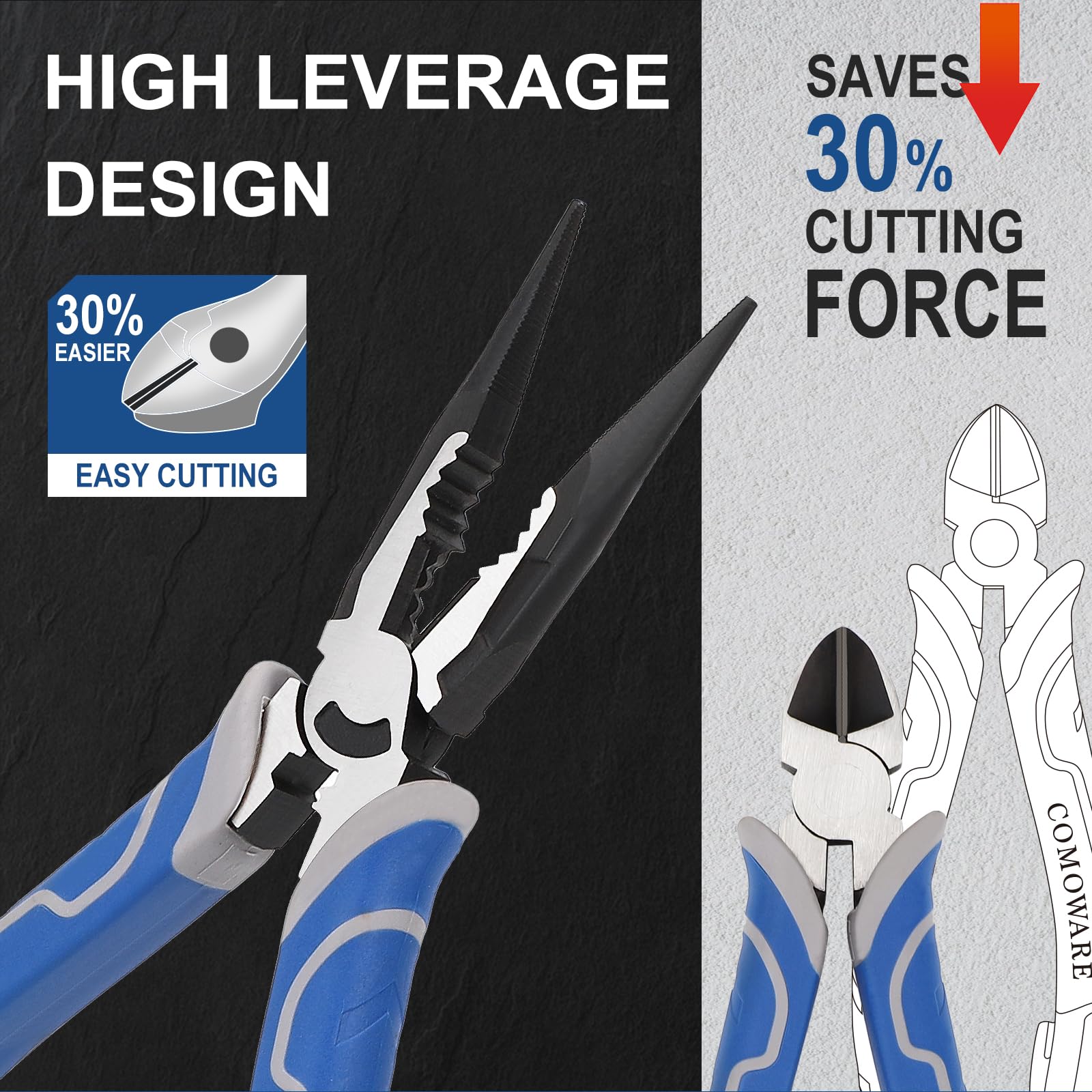 COMOWARE 8-inch linesman pliers ideal for wires and cutting tasks.