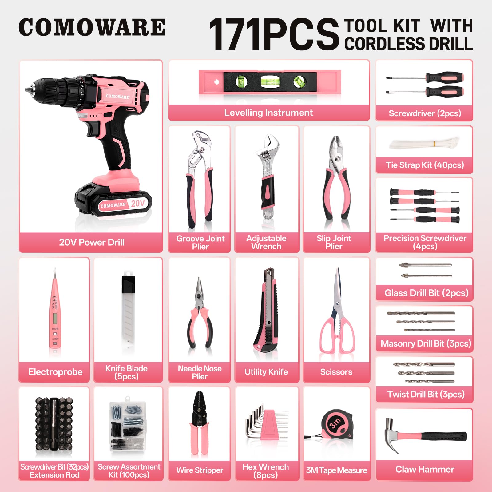 COMOWARE pink tool kit storage bag keeps gear organized and portable