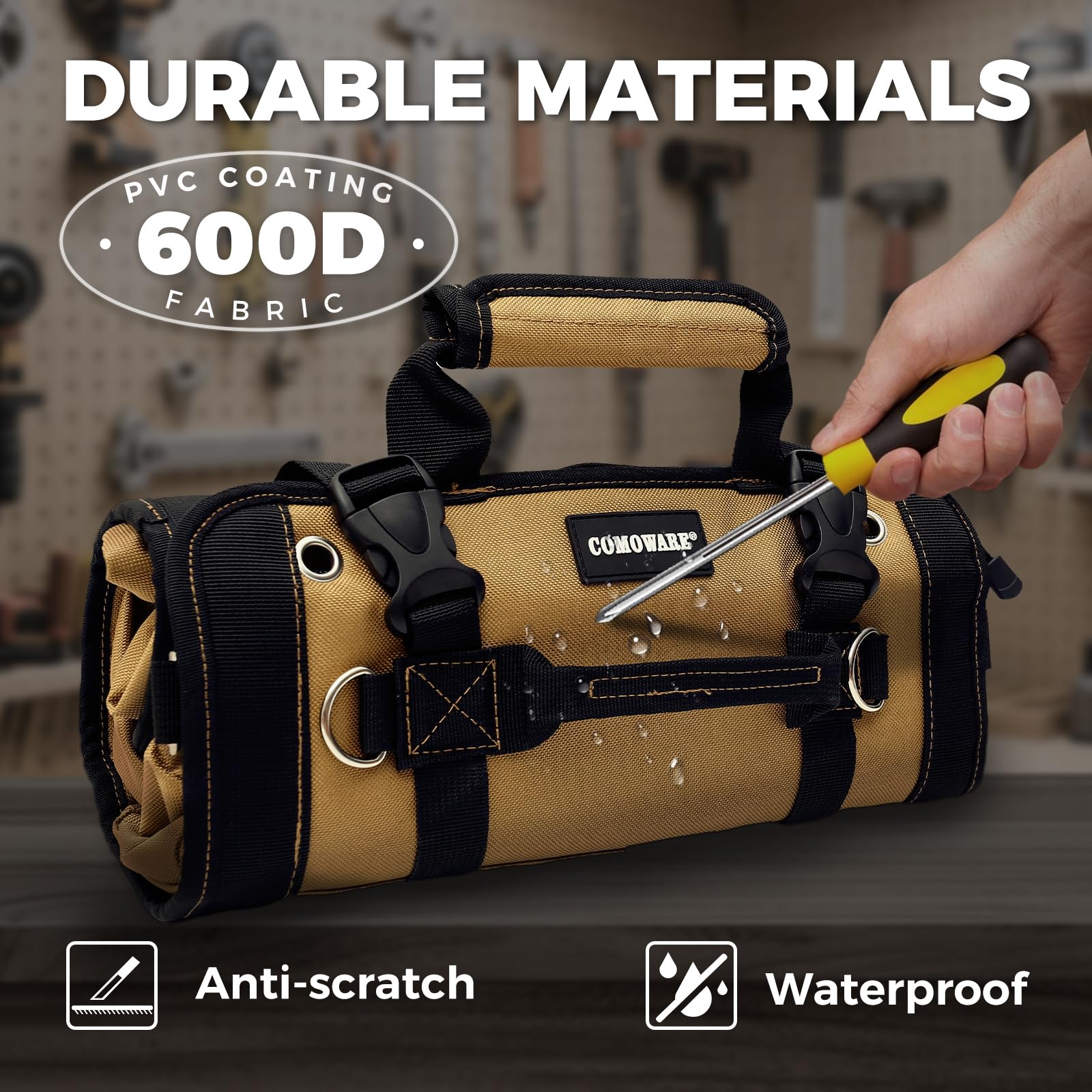 COMOWARE Roll Up Tool Bag detachable bags enable fast on-site tool separation.
