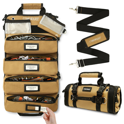 COMOWARE Roll Up Tool Bag front view showing rugged durability for daily use.