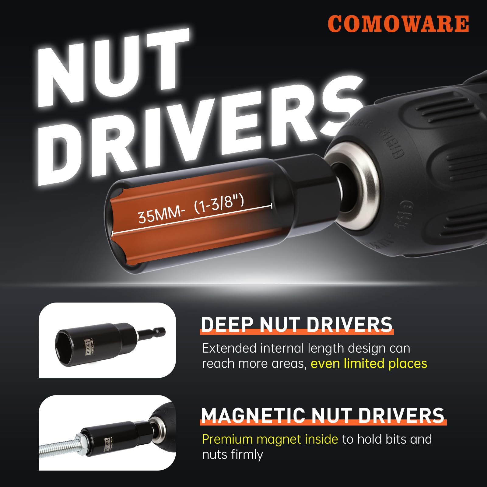 COMOWARE socket adapters enable quick change setups in tight spaces.