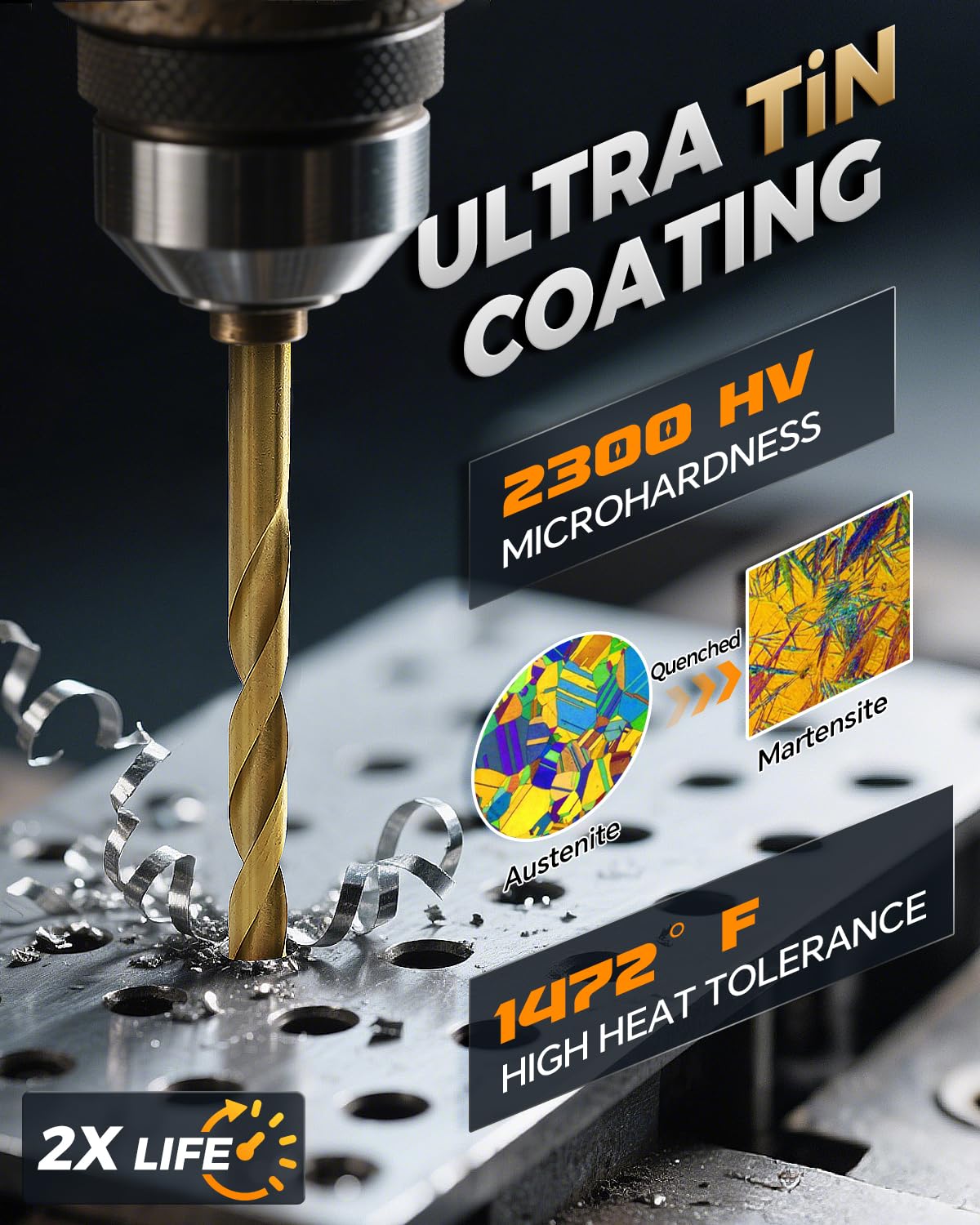 COMOWARE two-flute design clears chips for smoother drilling.