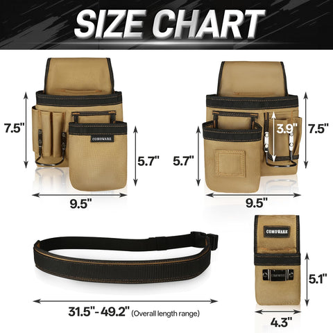 COMOWARE tool belt magnetic zone keeps nails and screws within easy reach.