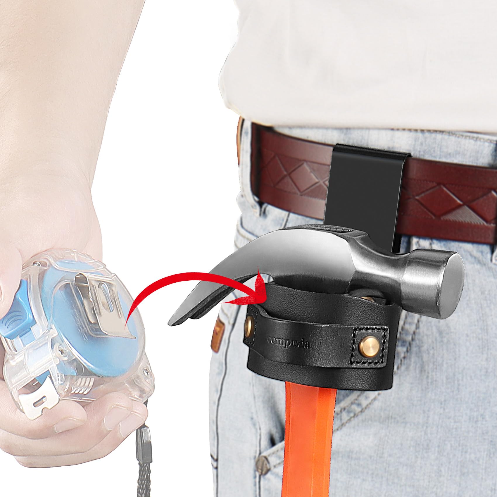 Compuda Hammer Holder belt clip keeps your hammer within quick reach on site.