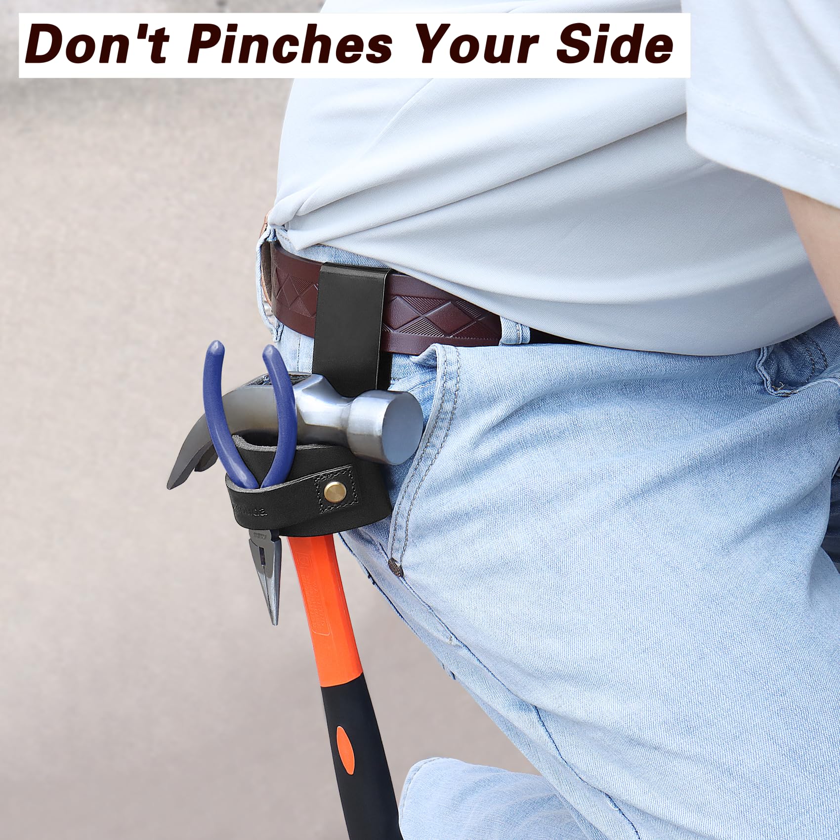 Compuda Hammer Holder clip-on holster secures tools during movement for safe work.