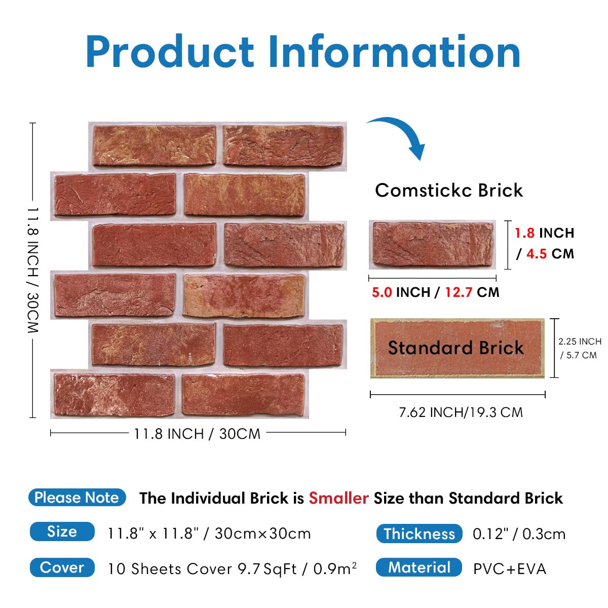 COMSTICKC 3D brick wall panel on a wall mockup for decorative accents.