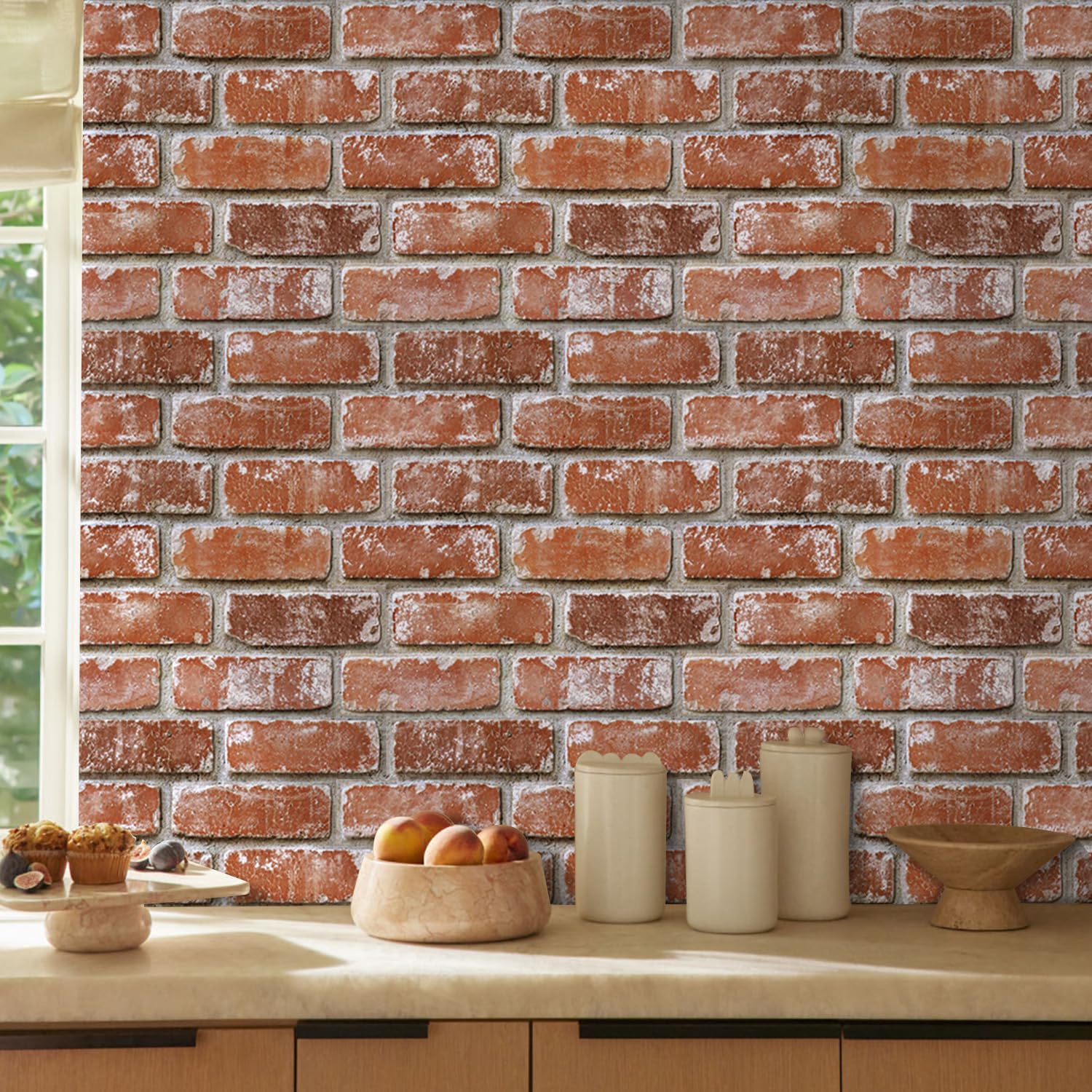 COMSTICKC 3D brick panel installation demonstrates easy peel-and-stick use