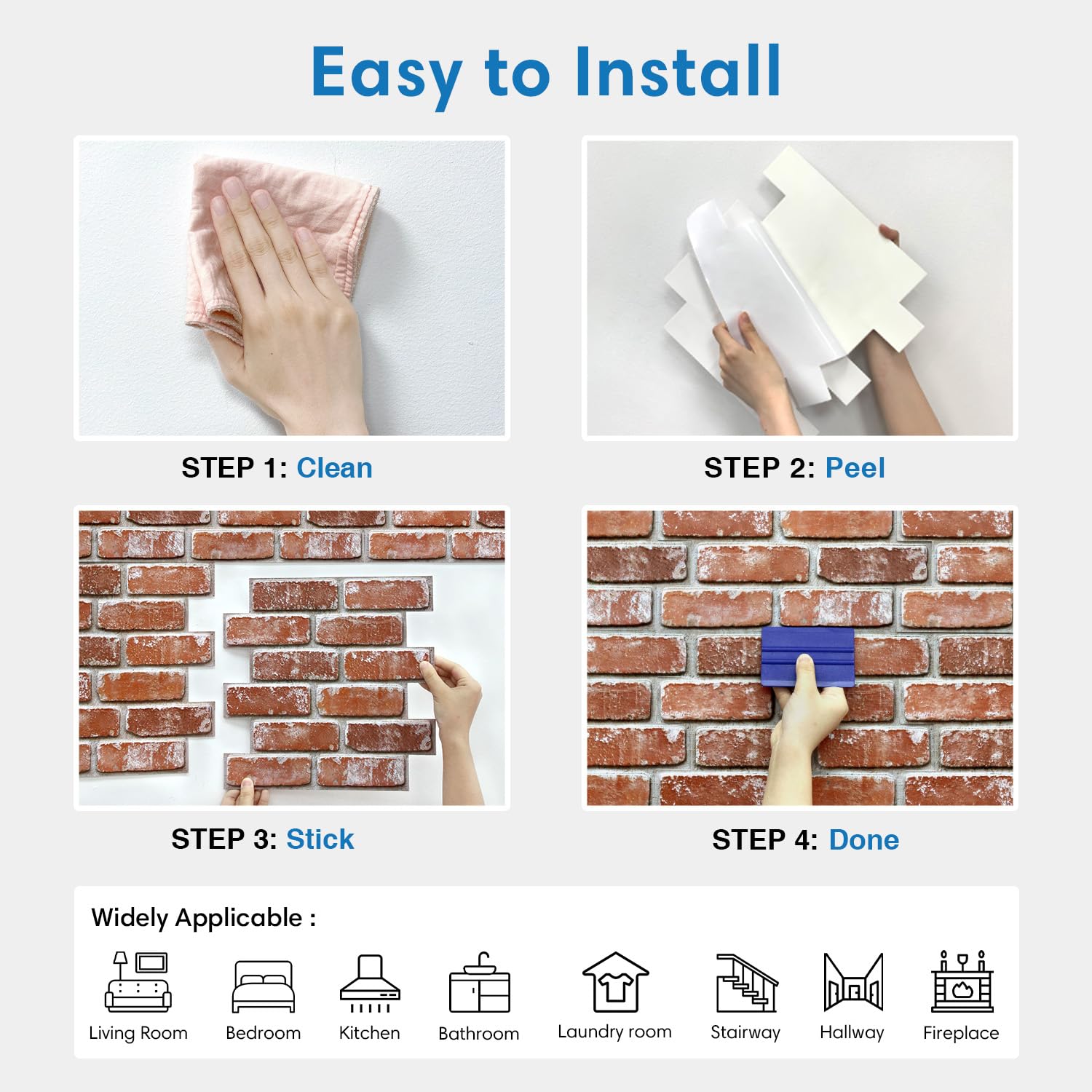 COMSTICKC water-resistant PVC backing supports durable indoor use
