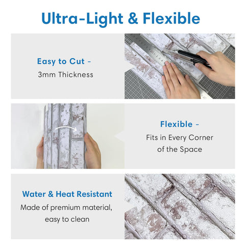 COMSTICKC adhesive-backed brick panel provides secure, mess-free application.