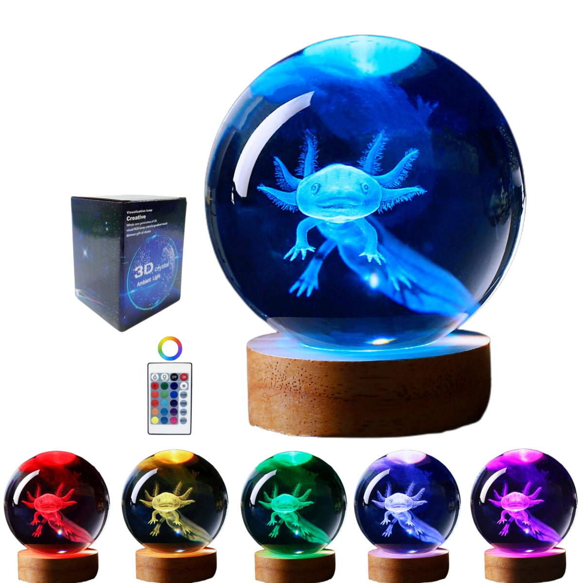 Conalisk axolotl crystal ball with 3D laser engraving for lifelike detail.
