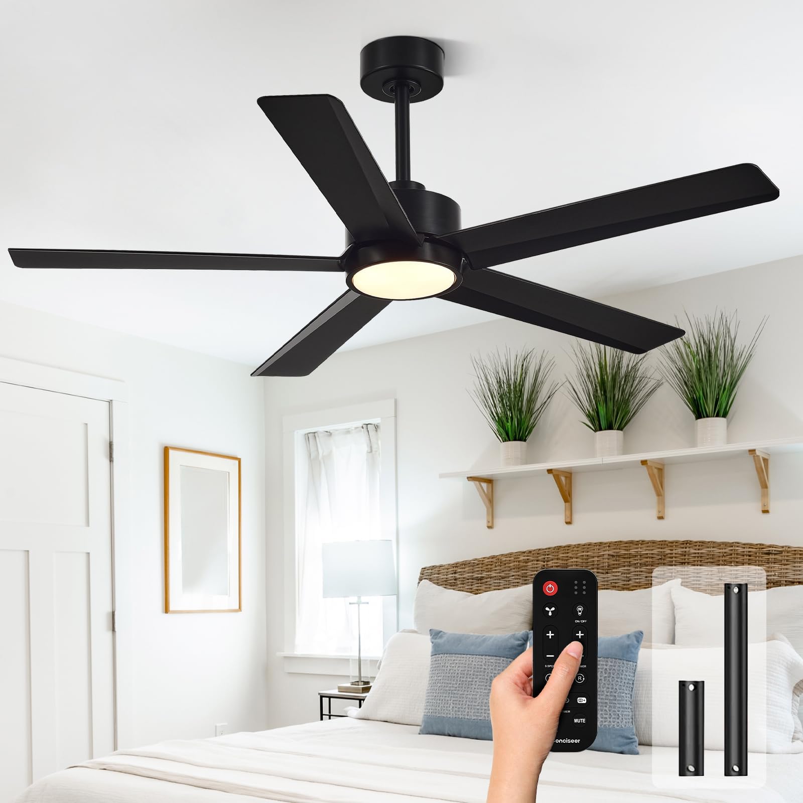 Conciseer 52-inch ceiling fan with light and remote for enhanced living room comfort.
