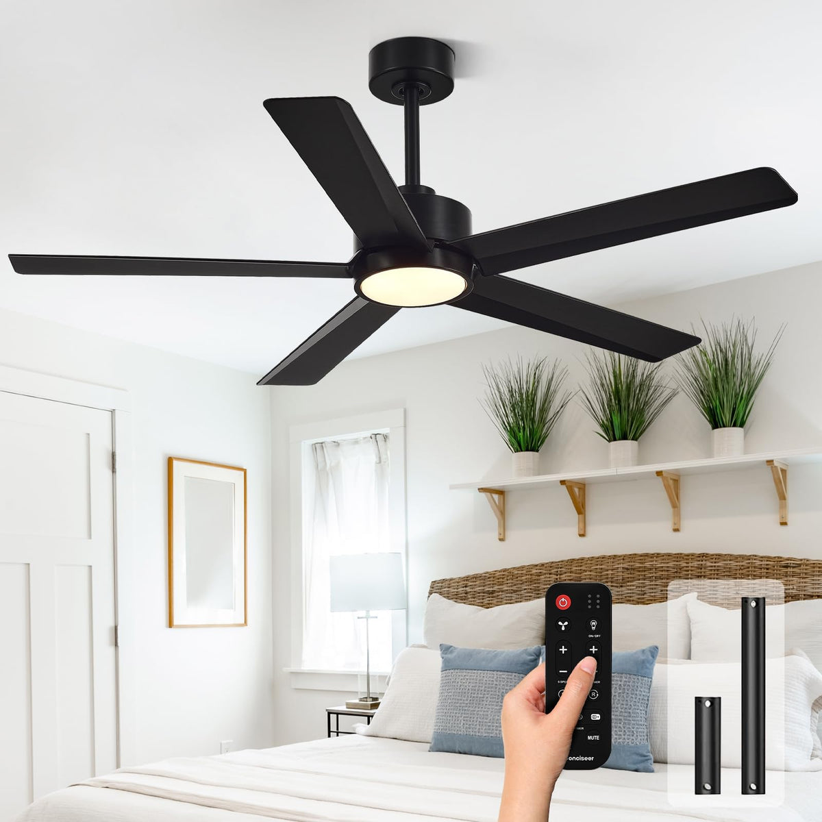 Conciseer 52-inch ceiling fan with light and remote for enhanced living room comfort.