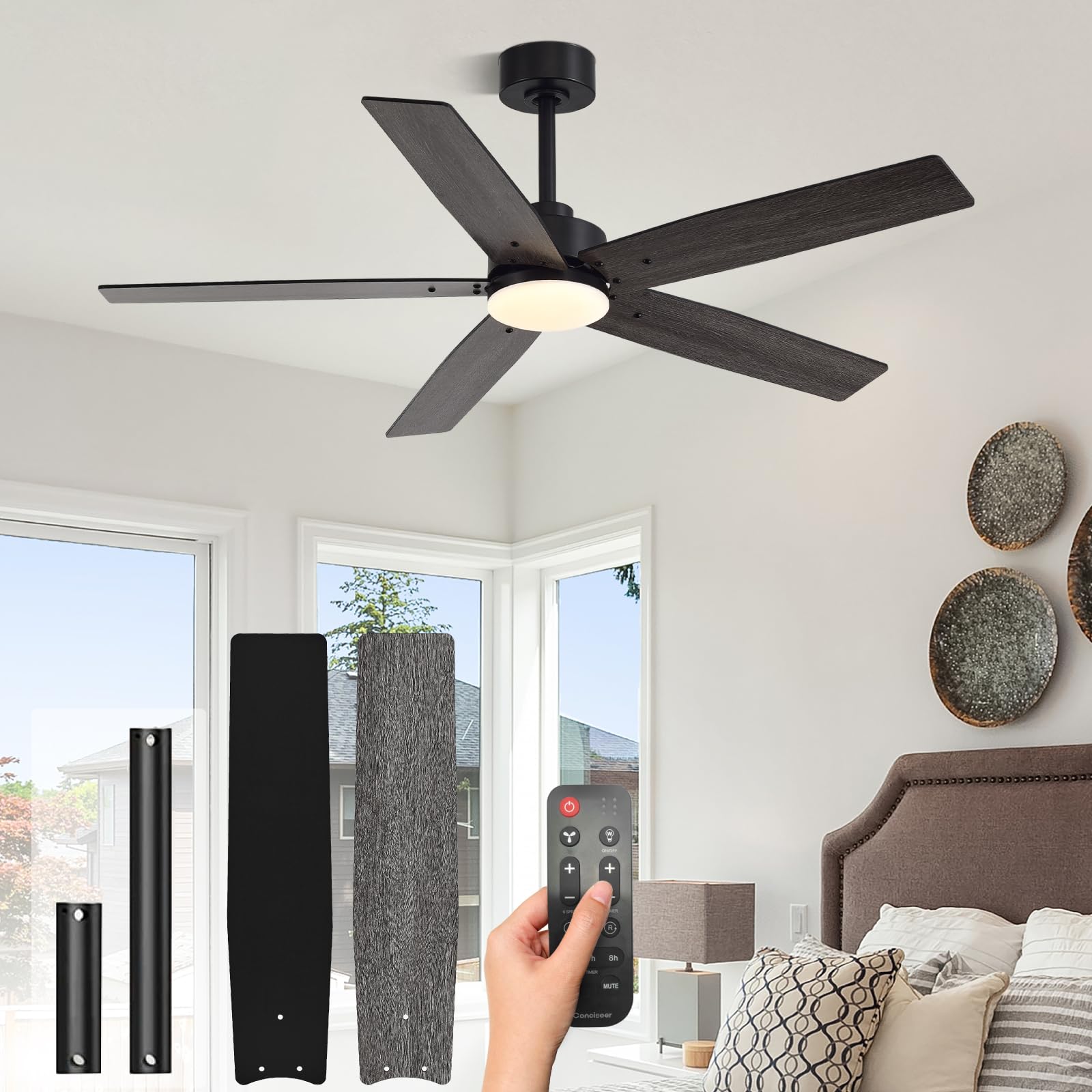 Conciseer 52-inch ceiling fan with light and remote, ideal for living rooms.