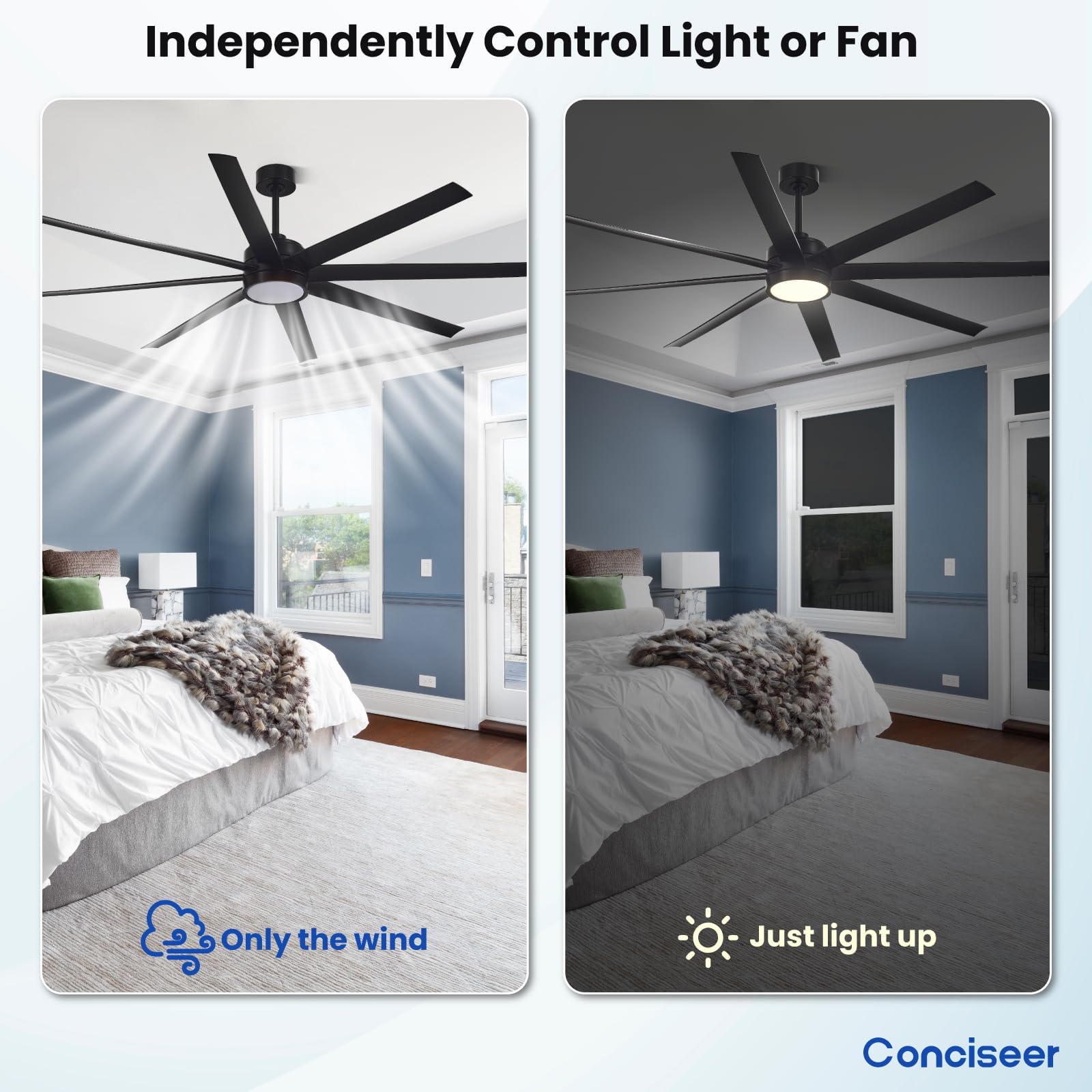Conciseer 6-speed fan with flexible airflow options