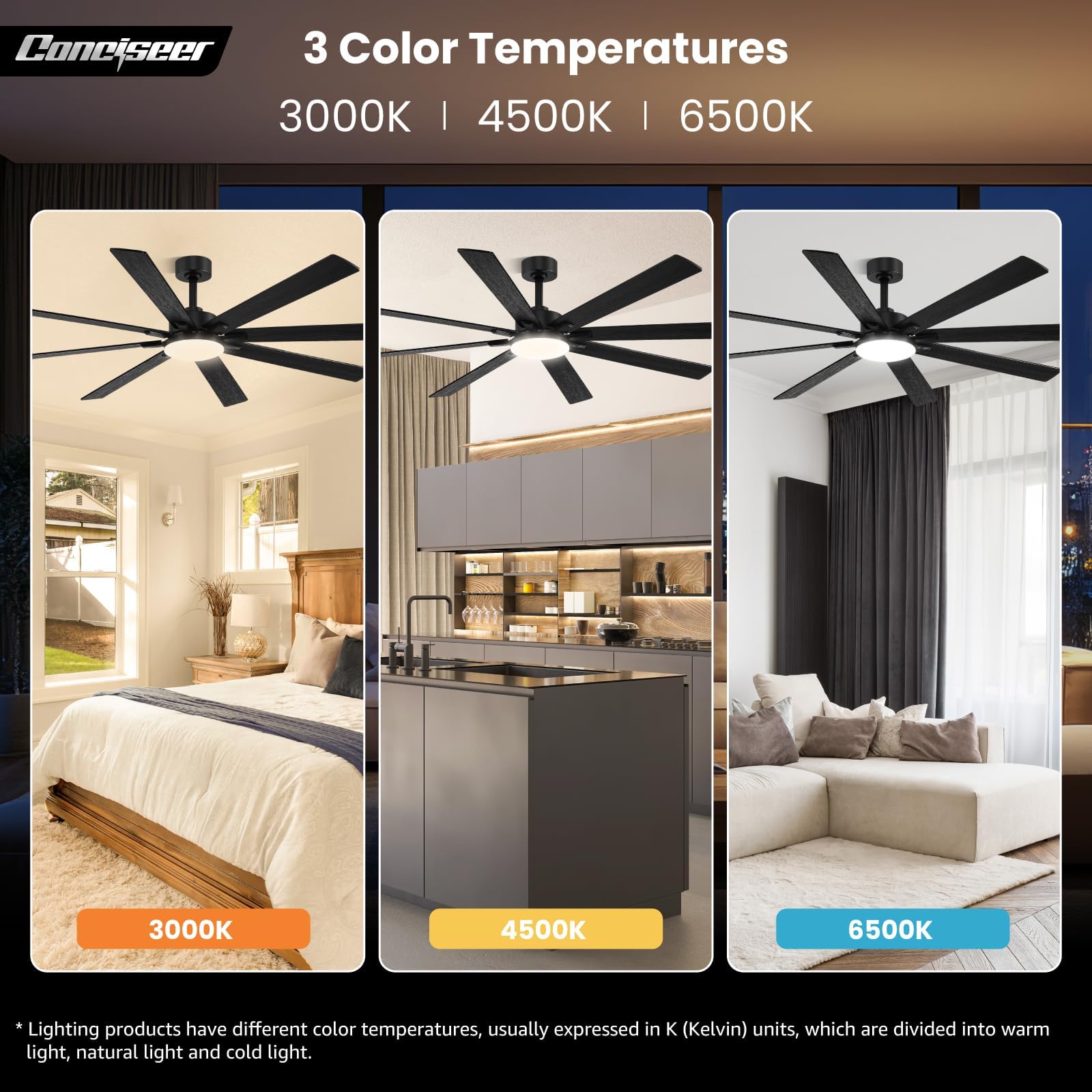 Conciseer six-speed remote for precise airflow control.