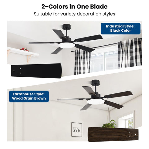 Conciseer black wood-grain five-blade ceiling fan enhances modern rooms