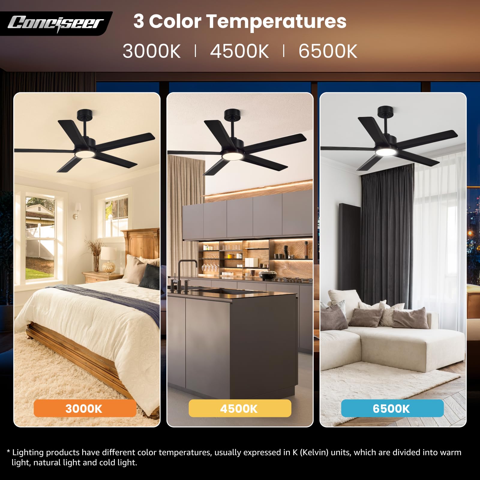 Conciseer five-blade design balances airflow and aesthetics.