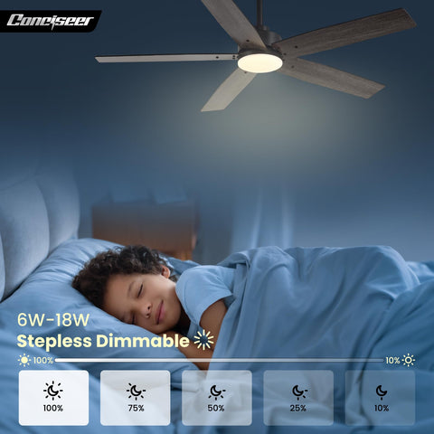 Conciseer five blades in black wood-grain finish for versatile decor.
