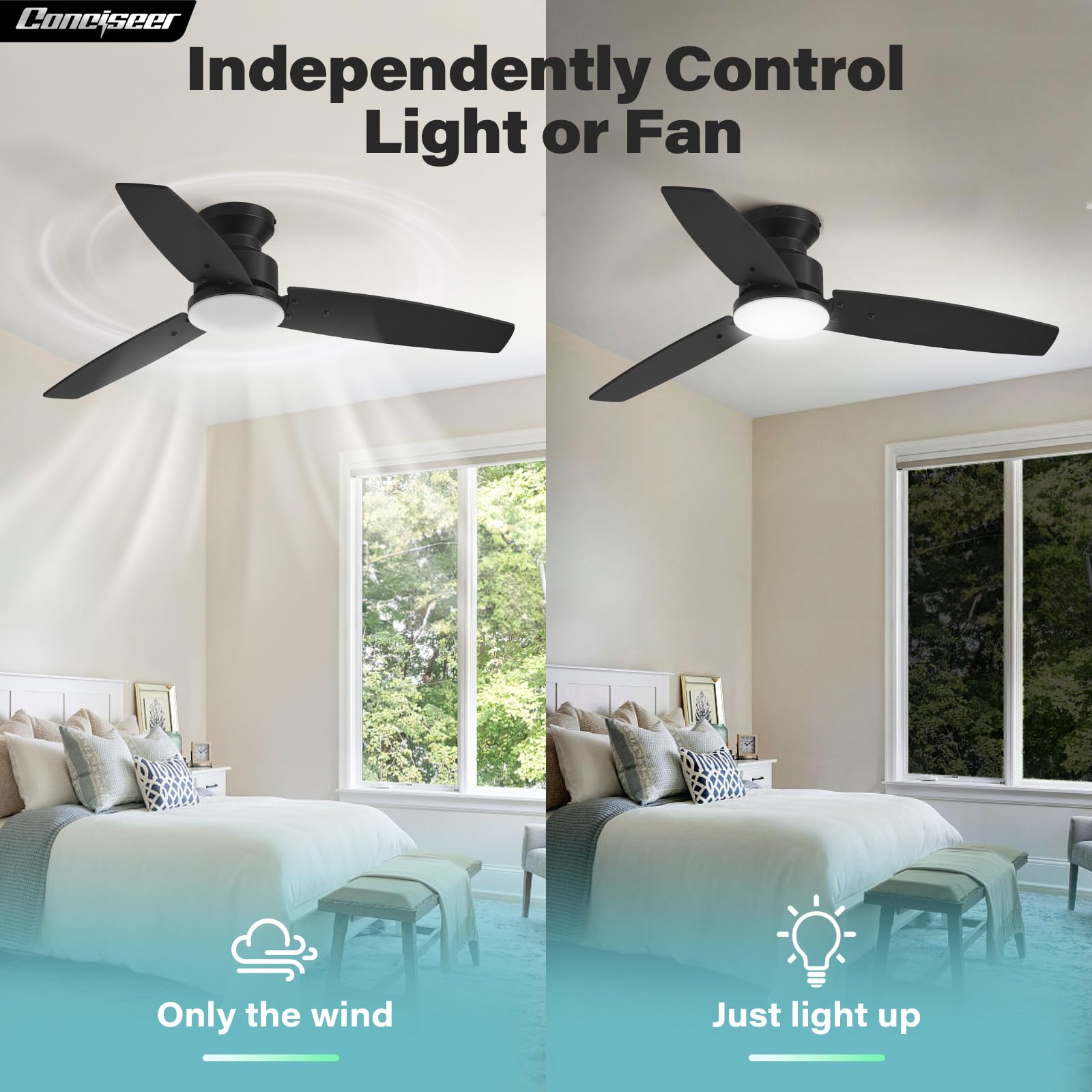 Conciseer setup in living room, bedroom, and office scenarios