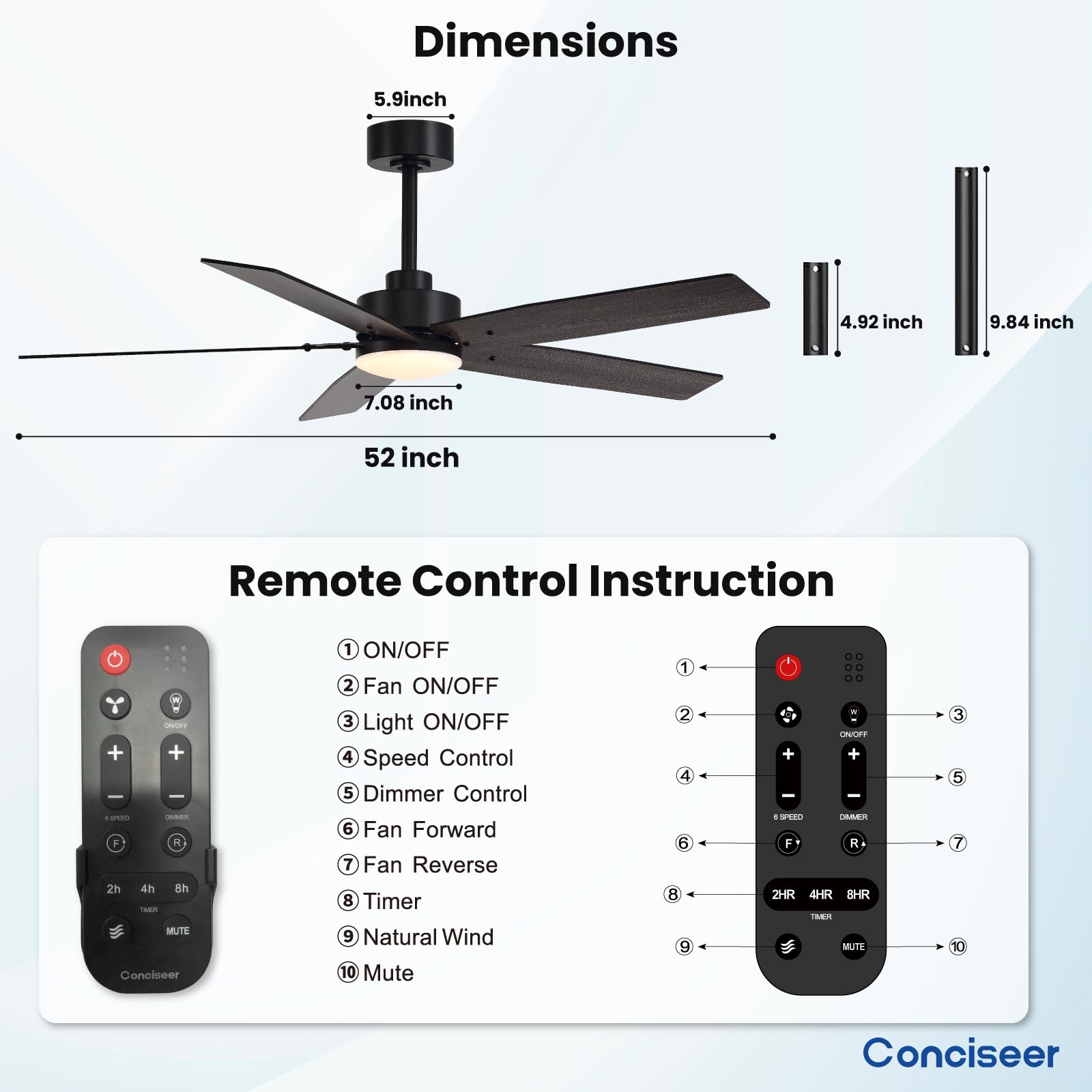 Conciseer ceiling fan in a stylish living room setup.
