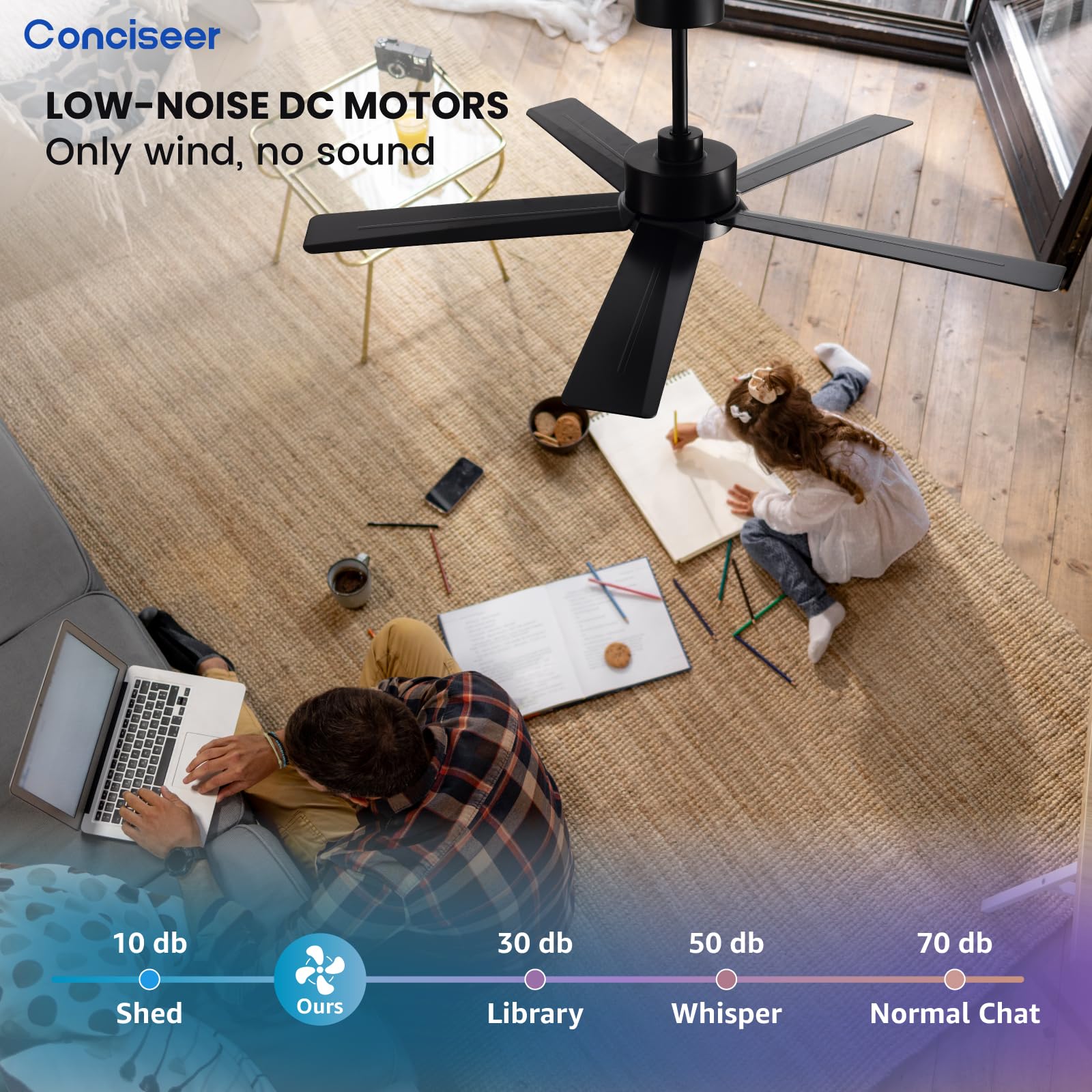 Conciseer modern DC motor fan delivers whisper-quiet operation for bedrooms.