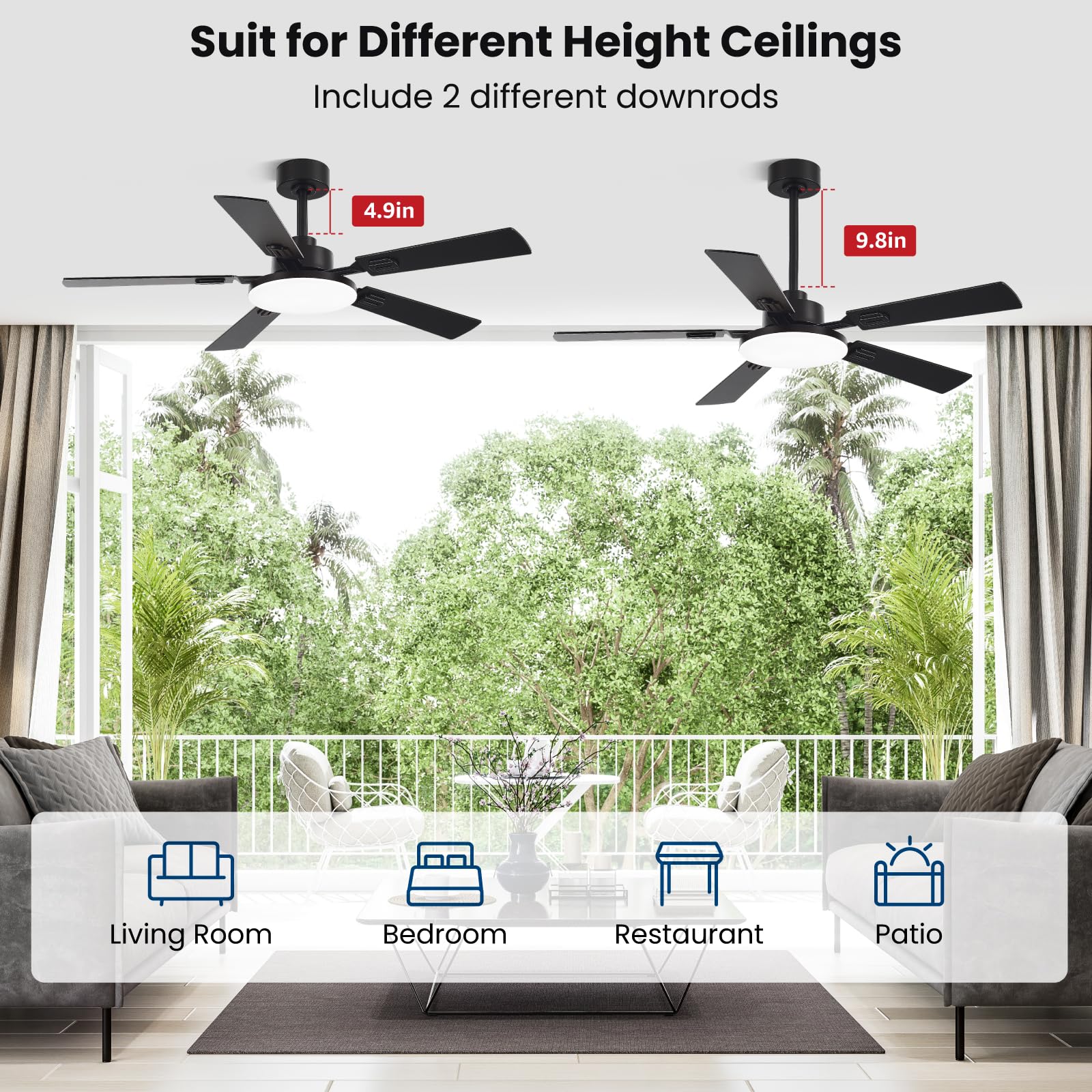 Conciseer remote-controlled ceiling fan with dimmable light for separate control