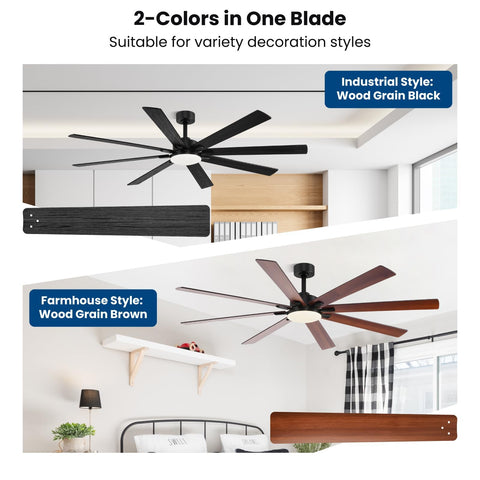 Conciseer remote-controlled ceiling fan with independent light and fan operation.