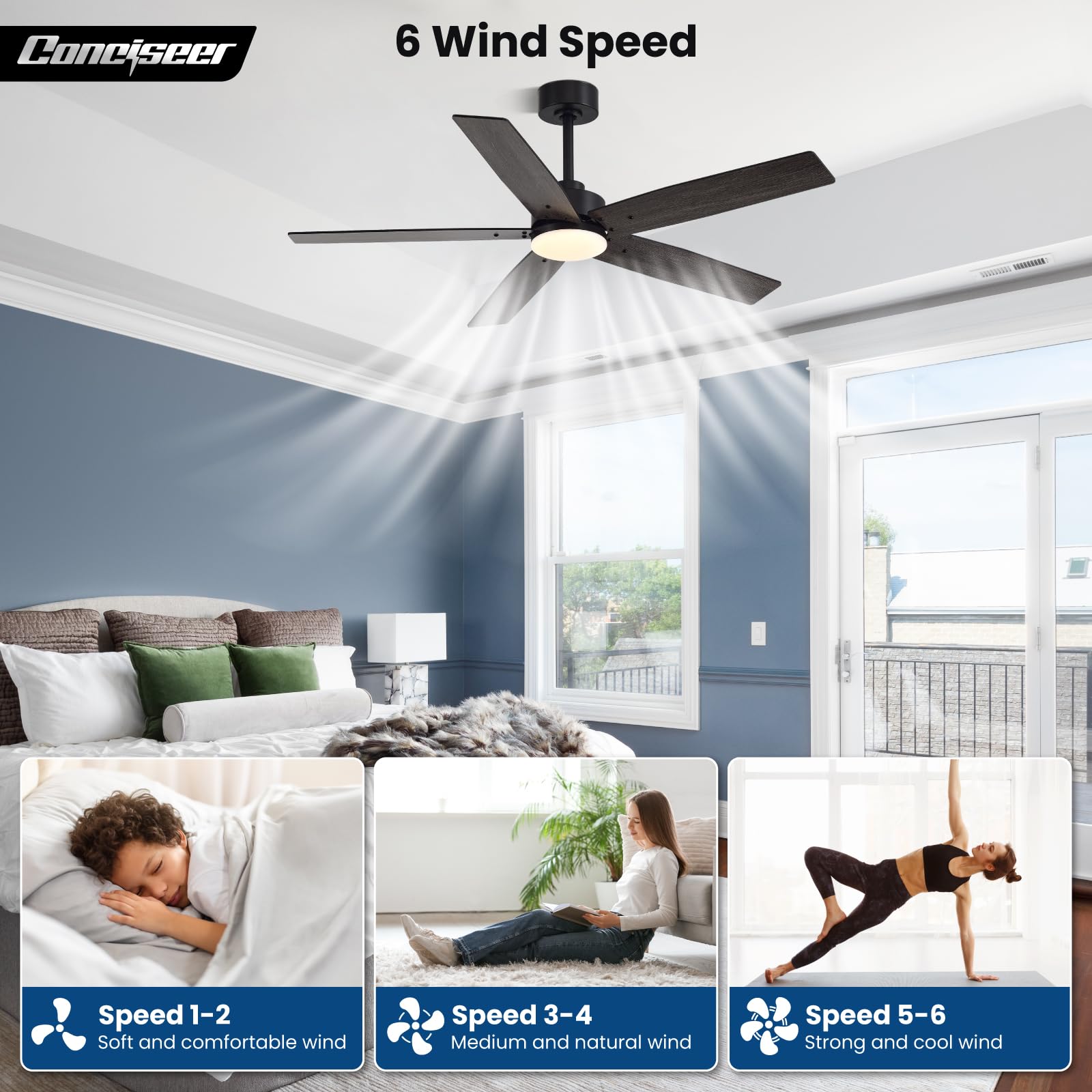 Conciseer reversible rotation feature for seasonal airflow adjustments.