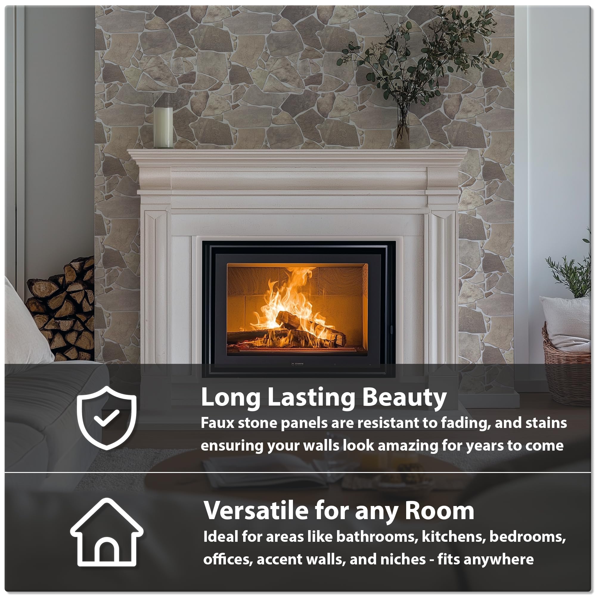 CONCORD WALLCOVERINGS Retro-Art 3D faux stone fireplace surround for a cozy focal point