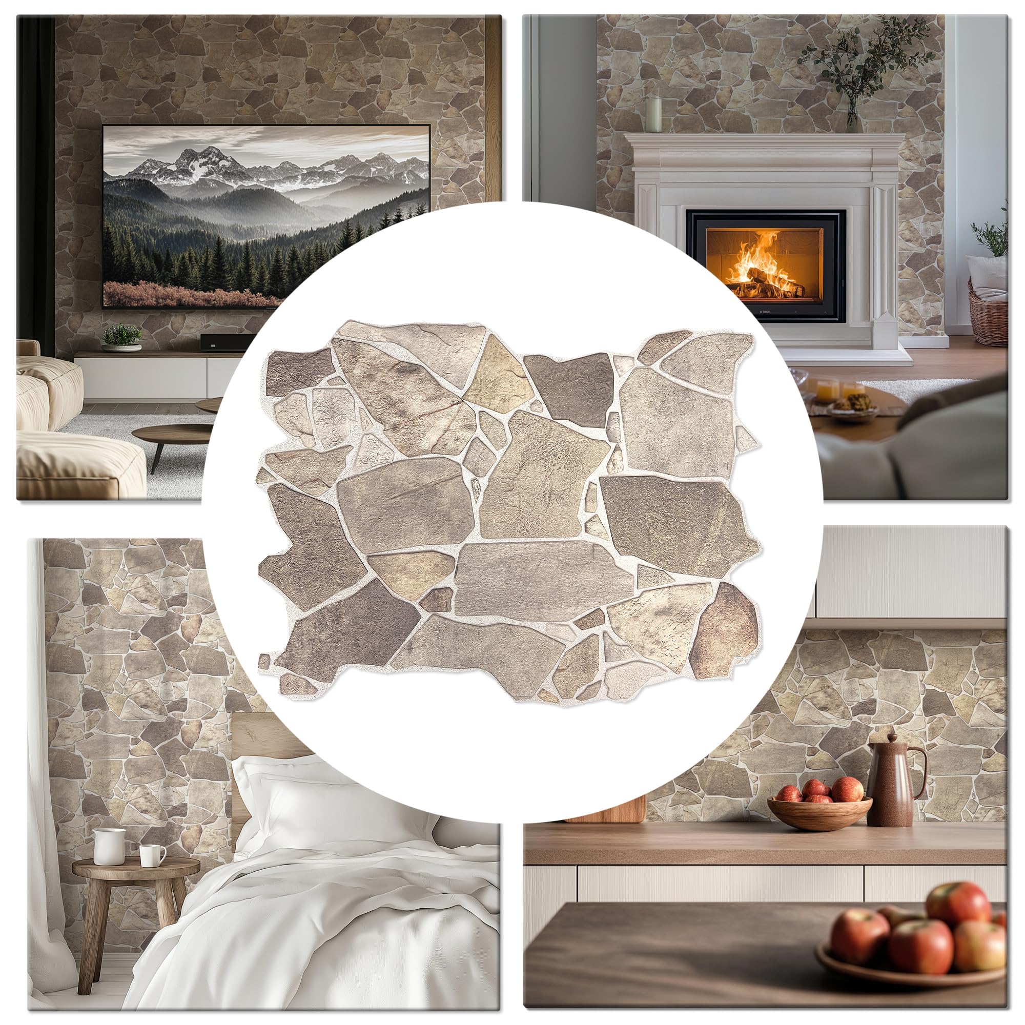 CONCORD WALLCOVERINGS Retro-Art 3D faux stone panel showcases natural texture for accent walls.