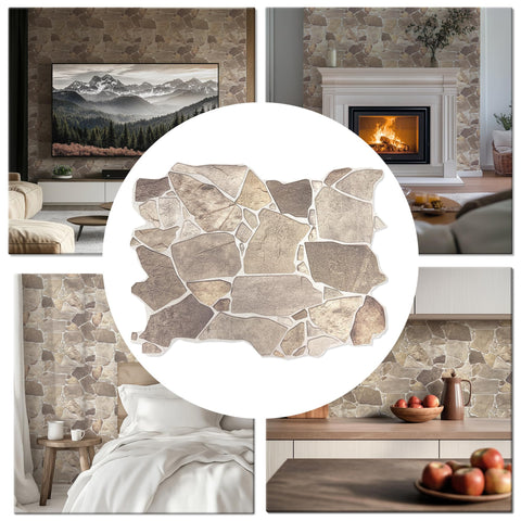 CONCORD WALLCOVERINGS Retro-Art 3D faux stone panel showcases natural texture for accent walls.