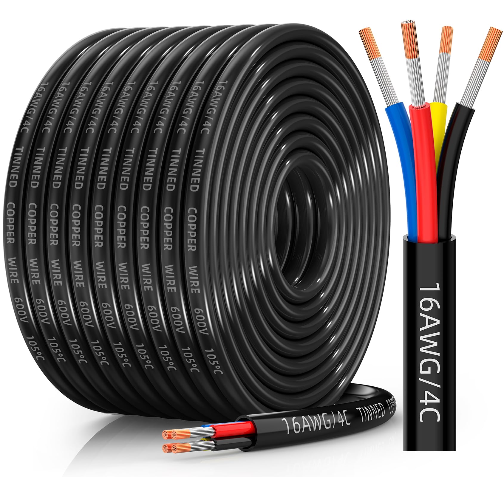 CONEPY 16AWG four-conductor wire closeup highlighting high conductivity for low-voltage power