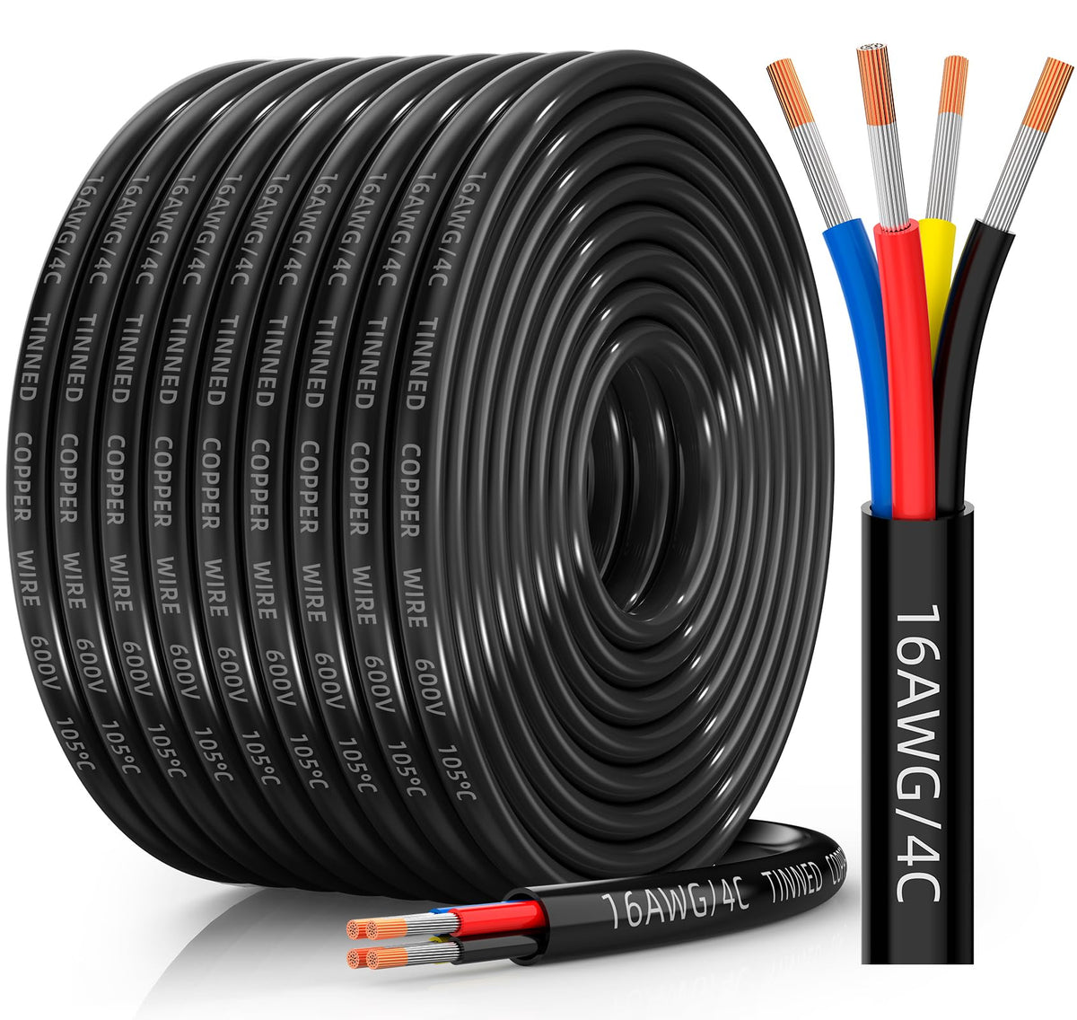 CONEPY 16AWG four-conductor wire closeup highlighting high conductivity for low-voltage power