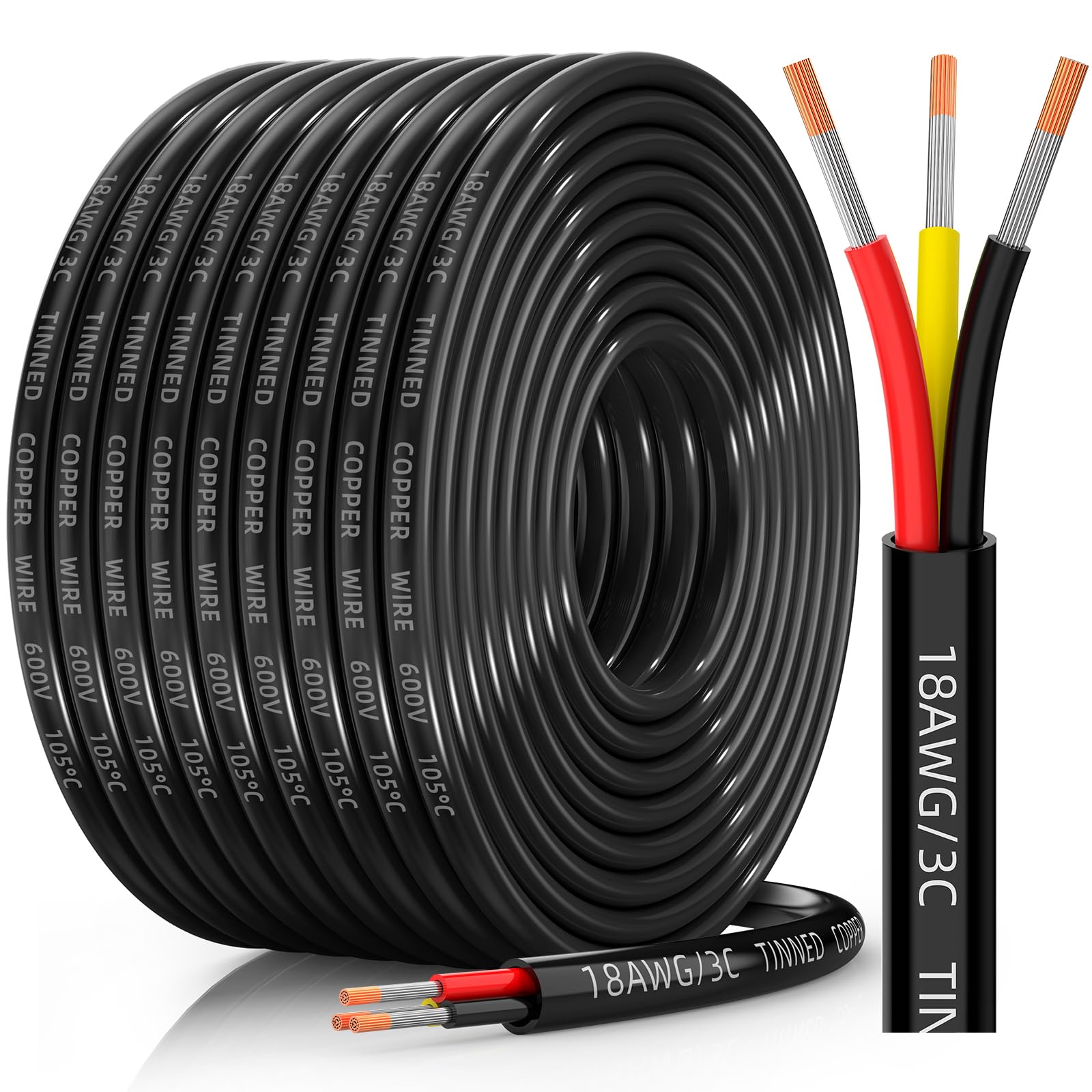 CONEPY 18/3 wire coil shows tinned copper strands for dependable low-voltage power.