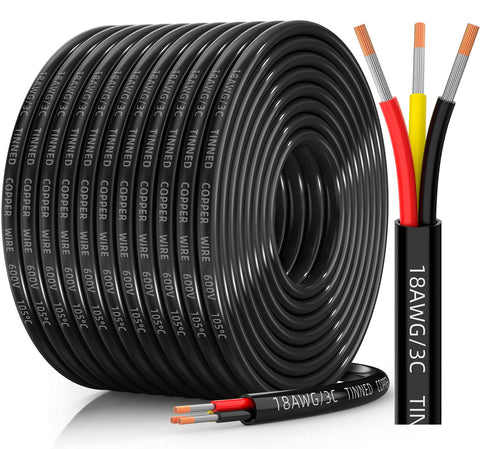 CONEPY 18AWG 3-conductor wire coil, flexible low-voltage cabling for LED projects.