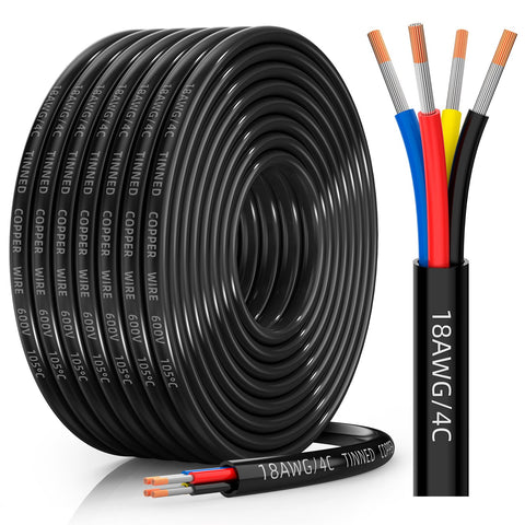 CONEPY 18AWG 4-conductor wire closeup shows flexible tinned copper strands for steady low-voltage power