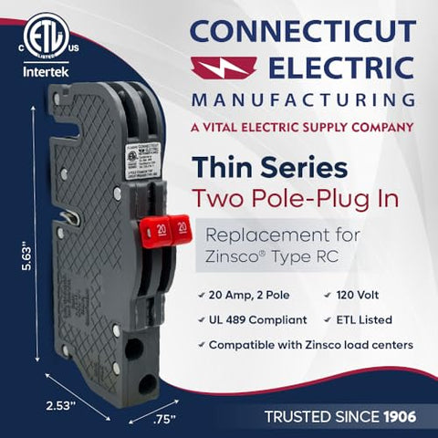 UBIZ0220 installed in a panel, 120/240 VAC, 20A two-pole protection.