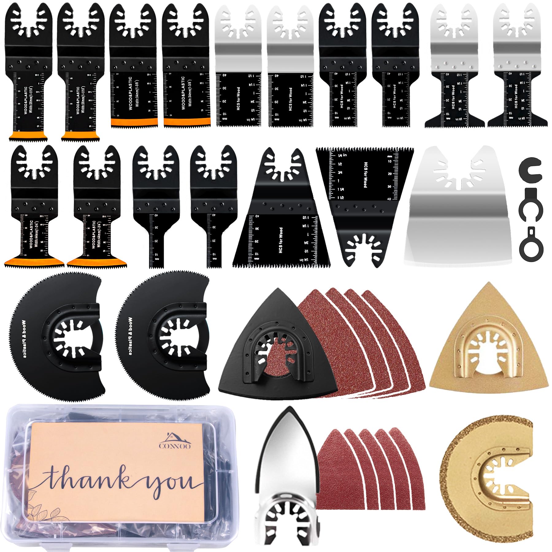 CONNOO 86-pack oscillating blades case for organized storage and quick access.