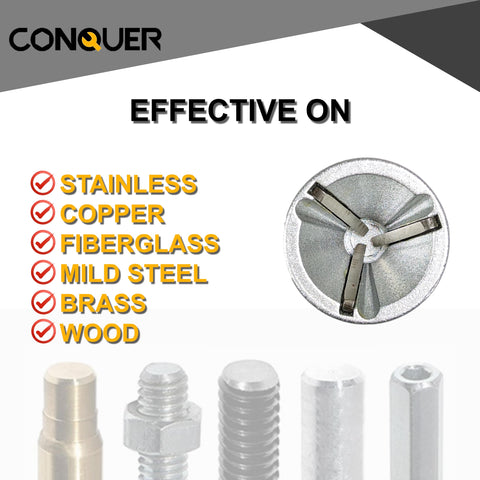 CONQUER HSS deburring tool for PVC chamfering and smooth pipe ends.