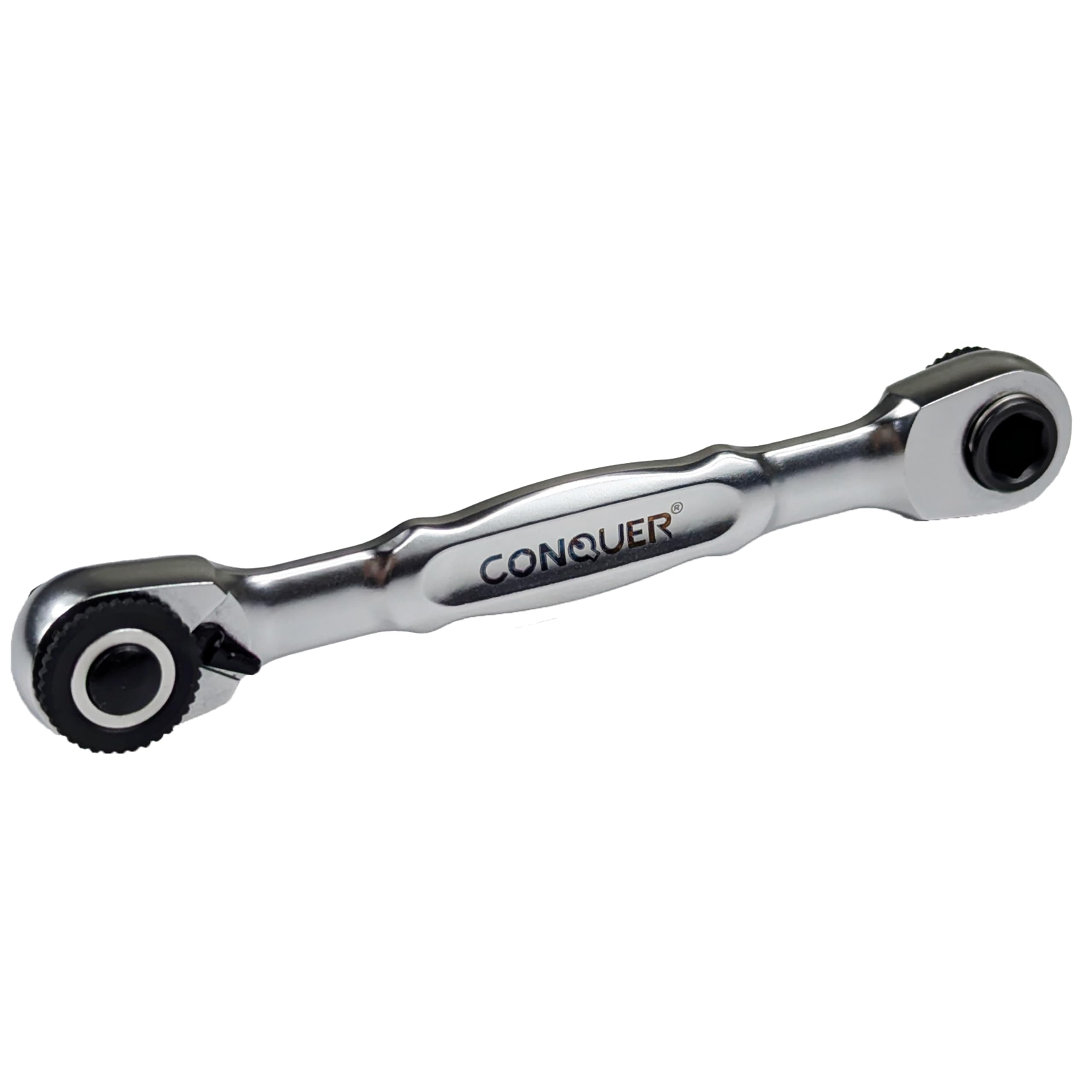 CONQUER Mini Combo dual ratchet wrench with quick-change head for fast socket swaps.