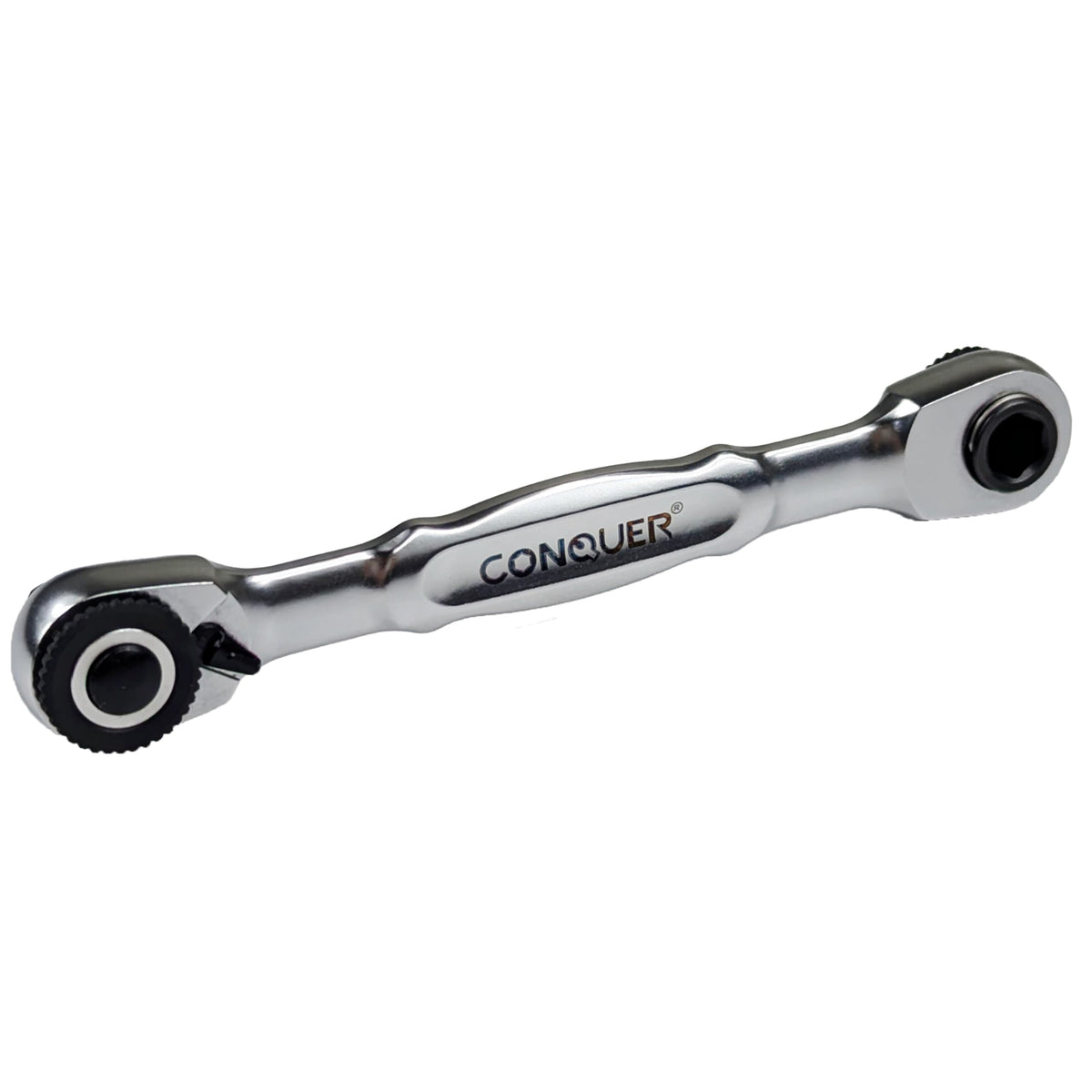 CONQUER Mini Combo dual ratchet wrench with quick-change head for fast socket swaps.