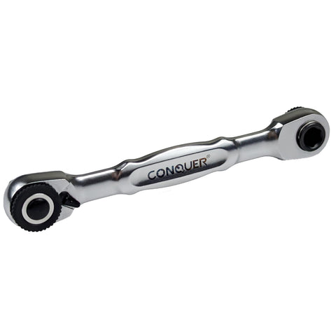 CONQUER Mini Combo dual ratchet wrench with quick-change head for fast socket swaps.