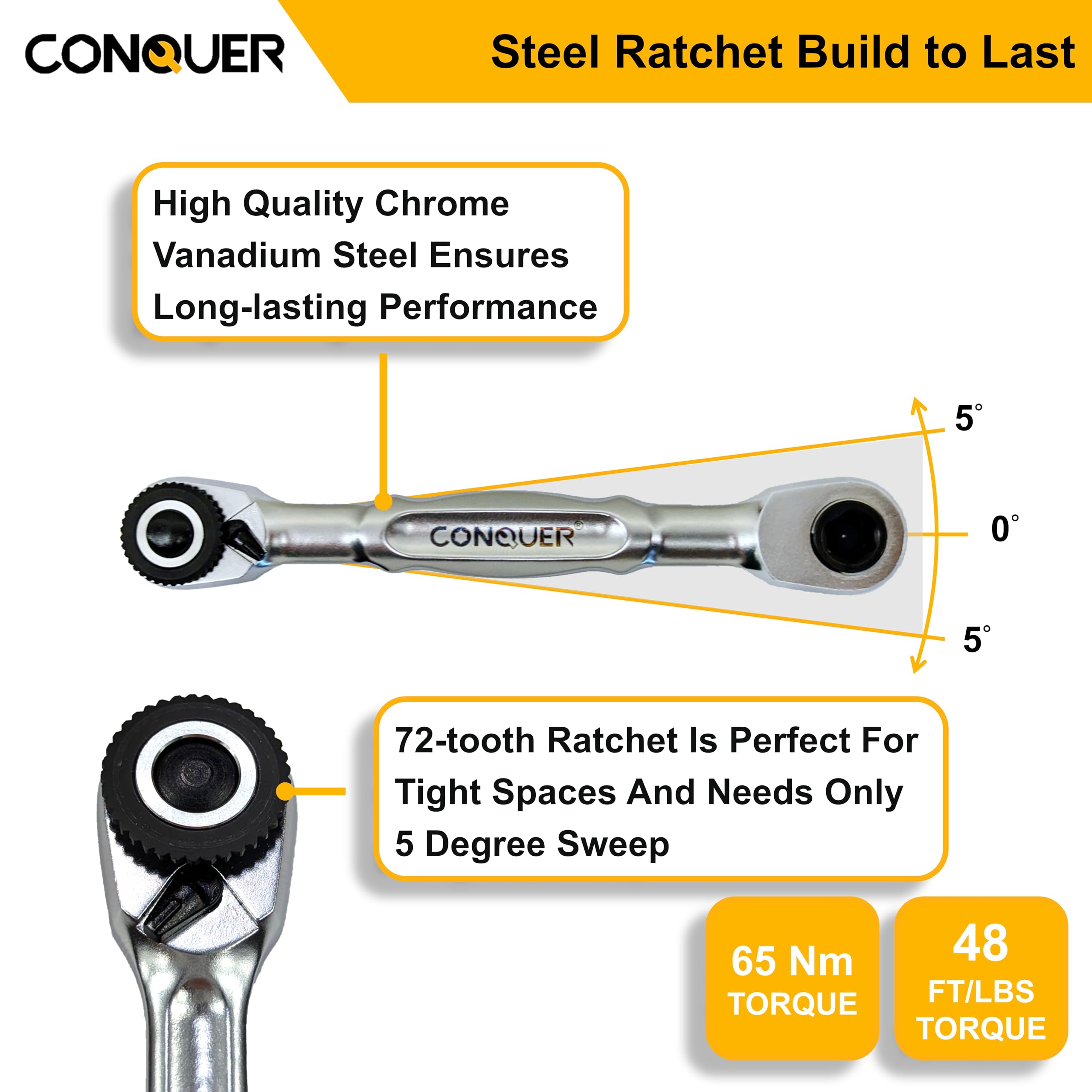 CONQUER Mini Combo spin disk speeds tightening in confined areas.